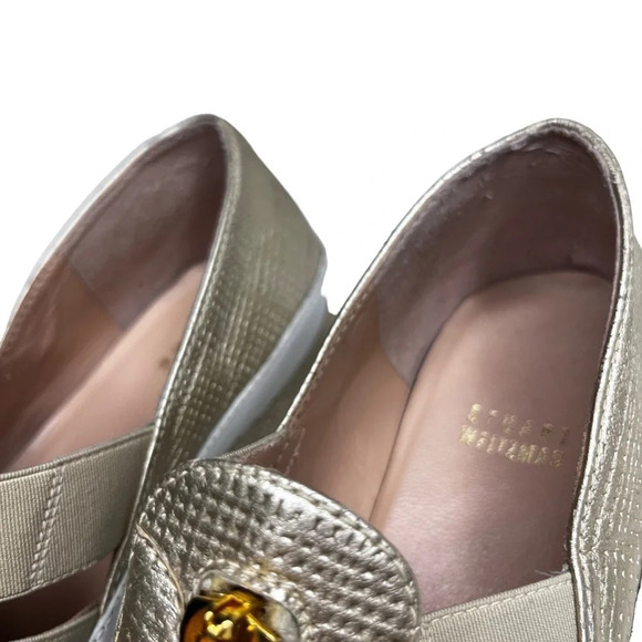 Stuart Weitzman Leather Gold and White  Gateway Zip Sneaker - Picture 10 of 12